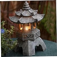 Outdoor Pagoda Figurine Lights, 10.2inch Resin Solar Pagoda Lantern, Japanese Style Garden Landscape Decorative Lamp Statue for Yard Lawn Patio Decoration (Style 1)