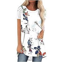Going Out Tops for Women Fashion Printed Graphic Tees Summer Short Sleeve T Shirt Loose Crewneck Casual Dressy Blouses