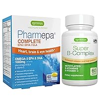 Super B-Complex & Pharmepa Complete EPA DHA rTG Omega 3 1000mg Bundle, Methylated Sustained Release B Complex with High Potency Fish Oil, by Igennus