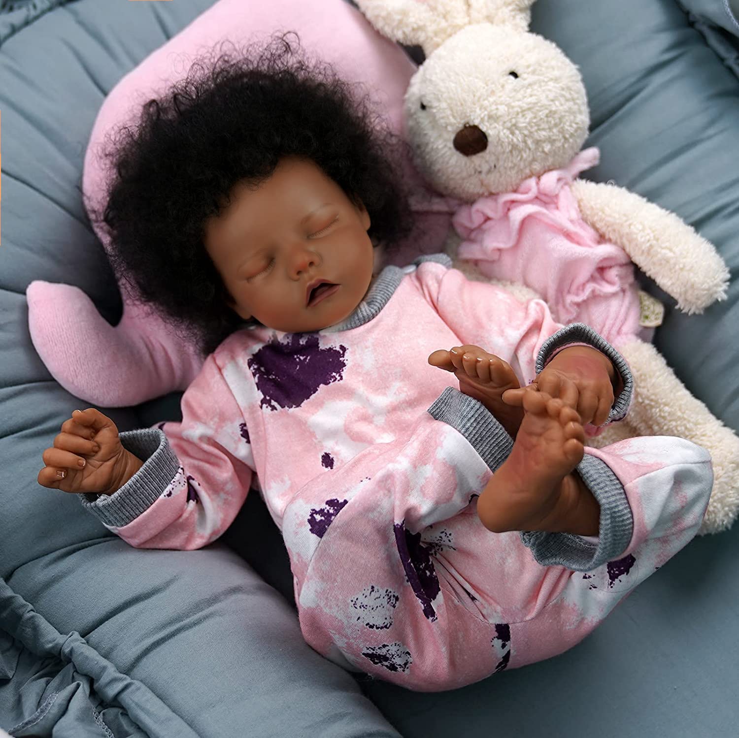 BABESIDE Lifelike Reborn Baby Dolls Black - 17-Inch Baby-Soft Body & Curls Realistic-Newborn Baby Dolls African American Real Life Baby Dolls Cloth Body w/Feeding Kit & Gift Box for Kids