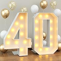 4ft Marquee Light up Numbers 40 Mosaic Numbers Frame for 40th Birthday Party Large Cardboard with Light Bulbs Pre-Cut Kit Giant Cut-Out Thick Foam Board Sign Diy Decorations Anniversary Men Women