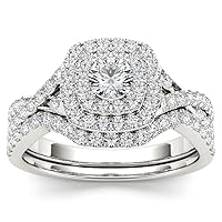 10k White Gold 7/8ct TDW Diamond Double Halo Engagement Ring Set (I-J,I2)