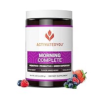 ACTIVATEDYOU Morning Complete Daily Wellness Greens Superfood Drink Mix for Gut Health w/Prebiotics, Probiotics, Antioxidants, Green Superfoods, 10 Billion CFUs, 30 Servings (Mixed Berry)