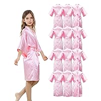 12Pcs Girls Silky Robes Birthday Girl Spa Party Wedding Bridal Party Flower Girl Robe Kimono (Pink, Tag 10, 12pcs)