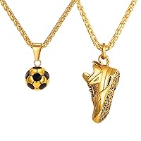 U7 Gold Soccer Necklace+Running Shoe Sneaker Necklaces Set
