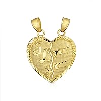 Bling Jewelry Real 14K Yellow Gold Message Words I Love You Piece of My Heart BFF Breakable Split 2 pcs Set Broken Heart Break Apart Puzzle Pendant Necklace For Women No Chain