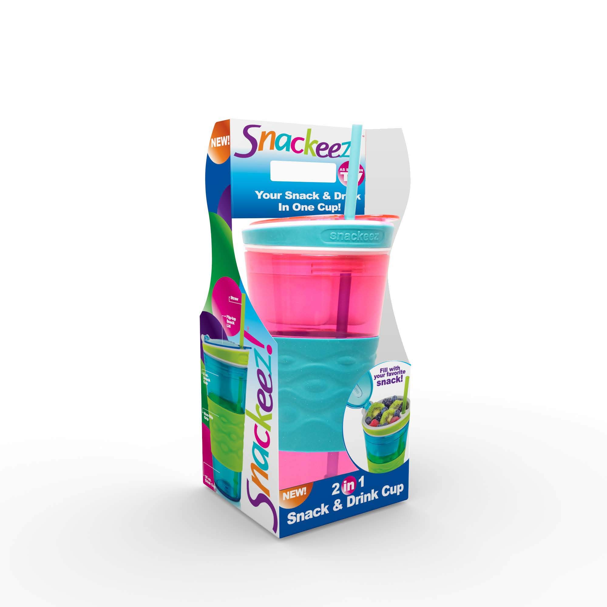 Snackeez Travel Snack & Drink Cup with Straw, Pink, Large (Pack of 1)