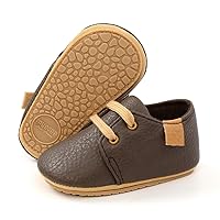 COSANKIM Baby Boys Girls Shoes Lace Up PU Leather Infant Sneakers Non Slip Rubber Sole Newborn Loafers Toddler First Walker Crib Shoes (0-18 Months)