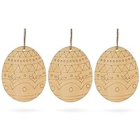 Set of 3 Easter Egg Unfinished Wooden Ornament 4.3 Inches