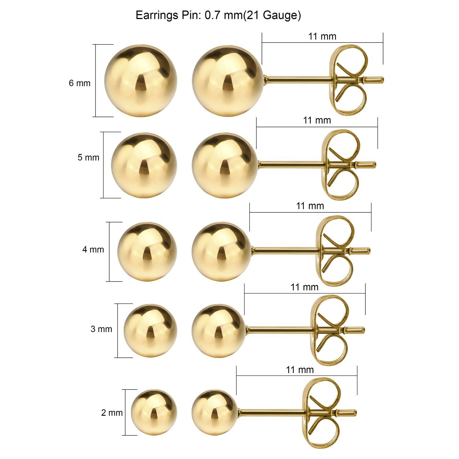JEWELRIESHOP Ball Earrings 316L Surgical Steel Earrings Round Ball Stud Earrings Set for Women Girls