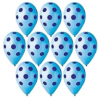 Toyland® Pack of 10-13 Inch Light Blue Latex Balloons with Blue Polka Dots - Party Decorations - Made in Italy
