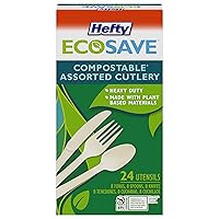 Hefty ECOSAVE Heavy Duty Assorted Cutlery, White, 24 Count, Pack of 8