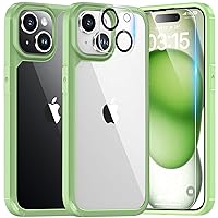 TAURI 5 in 1 for iPhone 15 Case, [Not-Yellowing] with 2X Screen Protectors + 2X Camera Lens Protectors, [Military Grade Drop Protection] Shockproof Slim Phone Case for iPhone 15, Light Green