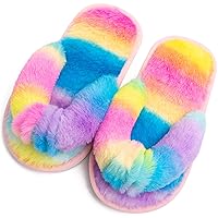 Boys Girls Fuzzy Flip Flop Slippers Kids Cute Soft Comfy Open Toe Fluffy Slip On Thong Flat Sandals House Home Fur Slides Indoor Outdoor