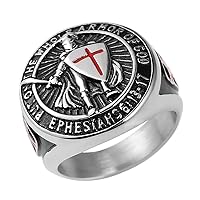 HZMAN Knights Templar Put On The Whole Armor of God Ephesians 6:13-17 Red Cross Design Men's Stainless Steel Ring