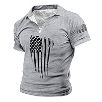 Mens Summer Lapel Zipper Independence Day Shirt for Men 2024 Casual and Versatile Flag Print Retro Short Sleeve Top