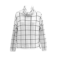 Womens Casual Turtleneck Knit Sweater Fashion Winter Long Sleeves Pullover Loose Fit Plaid Checked Outwear Jumper Tops