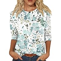 Floral Tunic T Petite Shirts 3/4 Length Sleeve Crew Neck Womens Tops Tees Plus Size Cotton Blouses Dressy Casual
