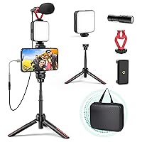 Smartphone Video Vlogging Kit with LED Light, Phone Holder, Microphone, Tripod, Carry Bag, TECELKS YouTube Starter Kit for iPhone/Android, Content Creator Kit for Video Recording Vlogging