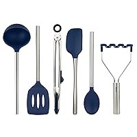 Tovolo Silicone Utensil Set of 6 for Meal Prep, Cooking, Baking, and More - Deep Indigo