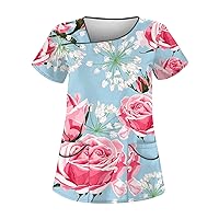 Women's Tops Carnival Printed Uniform Work Slanted Collar Pocket Protective Work Spring Tops for 2024, S-5XL