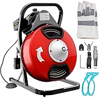 50FTx1/2Inch Drain Cleaner Machine, Sewer Snake Electric Drain Auger Cleaner with 4 Cutter & Foot Switch for 2