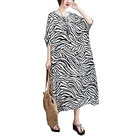 Flygo Women's Oversized Batwing Short Sleeve Boho Printed Long Midi Dress