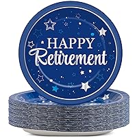 48 Pcs Retirement Party Plates Happy Retirement Party Supplies Disposable Paper Dessert Plates Supplies Blue and Silver Lunch Dinner Cake Plates Tableware Decorations for Men Women
