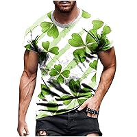 Men St Patrick's Day Gnomes Clover Print T-Shirt Lounge Loose Shirt Blouse Crew Neck Short Sleeve Pullover Tees Tops