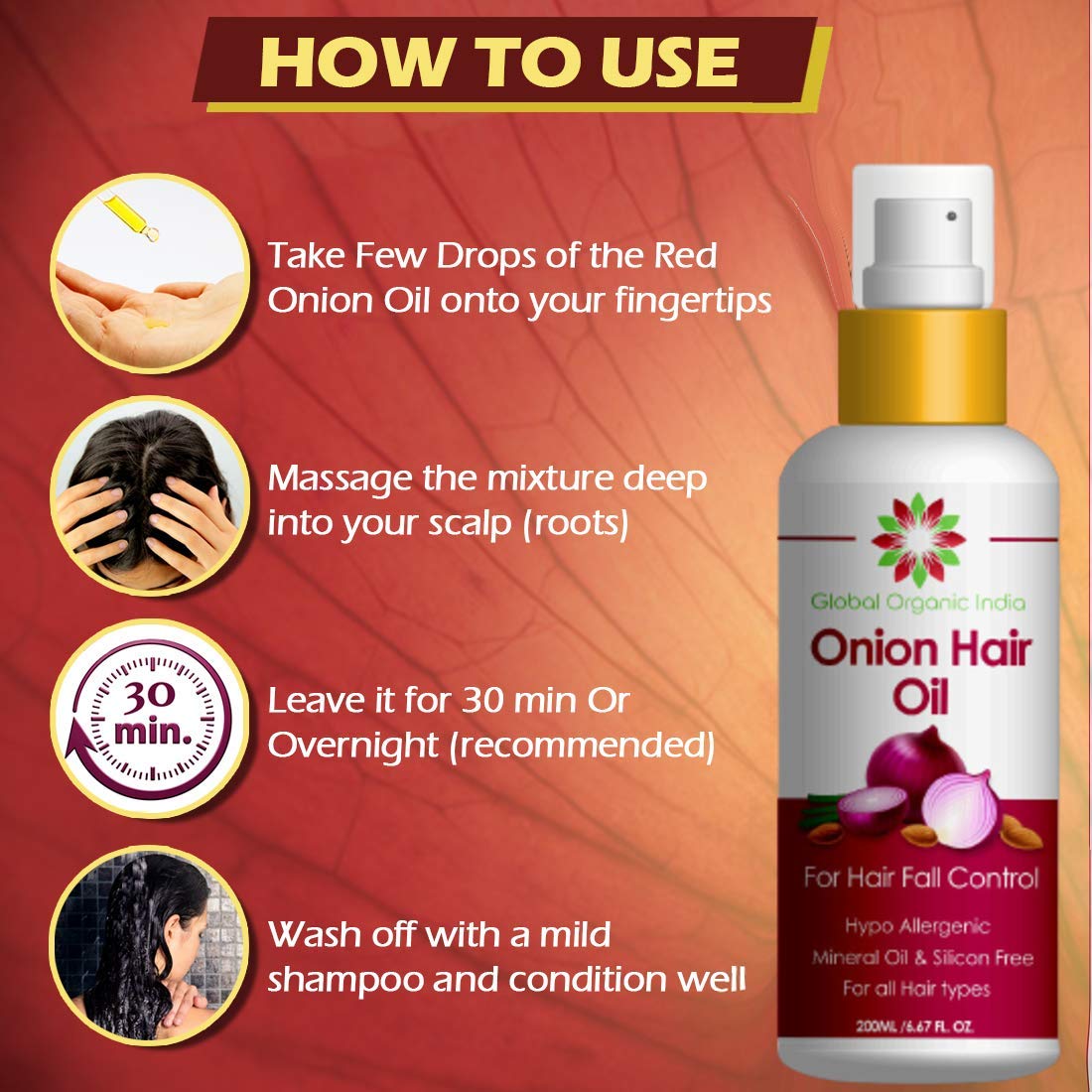 Mua Global Organic India onion oil with black seed oil in purest form very  effectively control hair loss, promotes hair growth 100% natural 200 ML  trên Amazon Nhật chính hãng 2023 | Giaonhan247