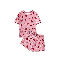 SweatyRocks Girl's Clothing Sets Graphic Crewneck Short Sleeve Tee Top and Shorts 2 Piece Outfits