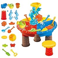 Kids Water Table,1 Set Toddler Water Table Round Colorful Sand Table with Cute Dolphin Abs Sensory Table Interactive Parent-Child Developmental Water and Sand Table for Outdoor Beach