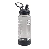 Premium Quality Motivational Water Bottle with Straw Lid with Times to Drink, BPA Free Tritan Plastic, 32 Ounce, Stormy Black