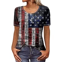 4th of July Outfits for Women Independence Day Print Tops Trendy 3/4 Sleeve Round Neck Pullover Blouse T-Shirts