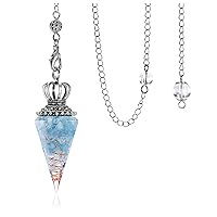 Jovivi Natural Aquamarine Crystal Pendulums for Divination Dowsing 6 Facted Crown Hexagonal Pointed Resin Chip Stones Healing Reiki Chakra Gemstone Pendulum Pendant Wiccan Witchcraft