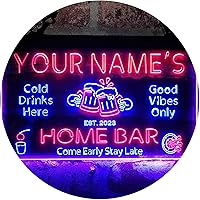 Personalized Your Name Custom Home Bar Beer Established Year Dual Color LED Neon Sign Blue & Red 12 x 8.5 Inches st6s32-p1-tm-br