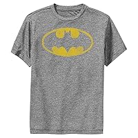 Warner Brothers Kids' Batman Yellow Bat Boys Short Sleeve Tee Shirt, Charcoal Heather