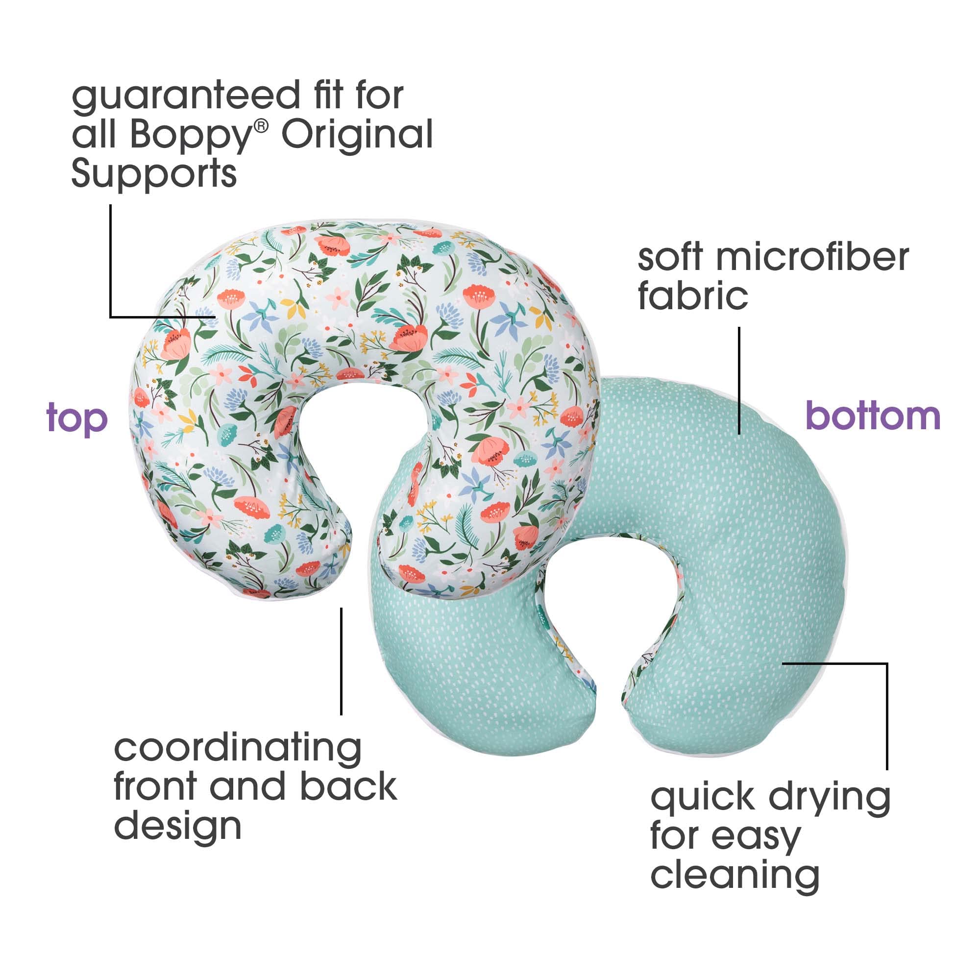 Boppy Premium Original Support Nursing Pillow Cover, Mint Flower Shower, Quick-dry, Coordinating Prints, Fits Boppy Original Nursing Supports for Breastfeeding and Bottle, One Cover Only