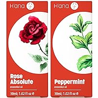 Rose Essential Oils for Skin Use & Peppermint Oil for Hair Growth Set - 100% Pure Therapeutic Grade Essential Oils Set - 2x1 fl oz - H'ana