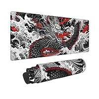 Black and Red Japanese Dragon Wave Mouse Pad Extended Large Gaming Mouse Pad XL Oversized Desk Pad, 31.5 X 11.8 Inch
