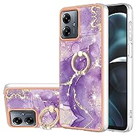 XYX Case Compatible with Motorola G14, TPU Marble Slim Full-Body Protective Cover with 360 Rotating Ring Kickstand for Moto G14, Dark Purple