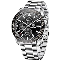 Benyar Men's Watch Quartz Sport Chronograph Fashion Brands Business Watch Men's Brown Leather Watch Waterproof Scratch-Resistant Analogue Automatic Date Elegant Gift Watch