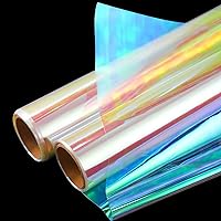 Pengxiaomei 2 Rolls Iridescent Cellophane Wrap 32in x 50 Ft Cellophane Wrap for Gift Baskets Flower Wrapping Paper Holographic Cellophane Wrap Roll for Gift Wrapping