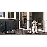 3-in-1 Extra Tall Weather-Resistant Outdoor 144-Inch Wide Pet Gate, Pen and Fence, Bonus Includes Small Pet Door,Black