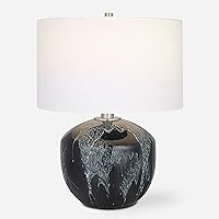 MY SWANKY HOME Luxe Modern Emerald Green Drip Glaze Ceramic Table Lamp 22 in Fat Dark Abstract