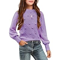 Arshiner Kid Girls Crew Neck Lantern Sleeve Sweater Cute Jumper Top Pullover Outwear 5-13 Years