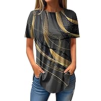 Womens Tops Dressy Casual Short Sleeve Crewneck Trendy Gradient Plus Size Tunic Tops Casual Teen Girl Clothes