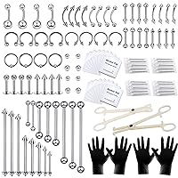 Tustrion 118PCS Piercing Kit for All Body Piercings Stainless Steel Piercing Jewelry 14G 16G for Ear Cartilage Tragus Nose Septum Lip Nipple Piercing Tools