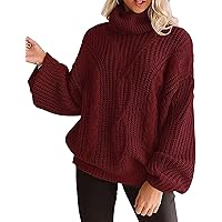 Women's Long Sleeve Turtleneck Sweater Chunky Cable Knit Oversized Pullover Jumper Tops
