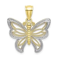 10k Gold Butterfly With White Beaded Angel Wings Charm Pendant Necklace Jewelry Gifts for Women